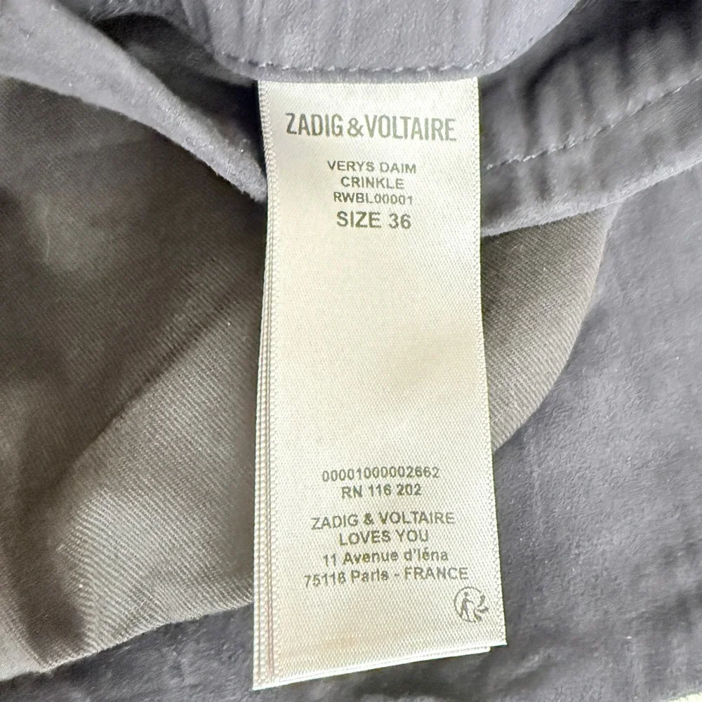 Zadig & Voltaire Verys Daim Crinkle Goat Suede Leather Jacket Navy Size 36 Small